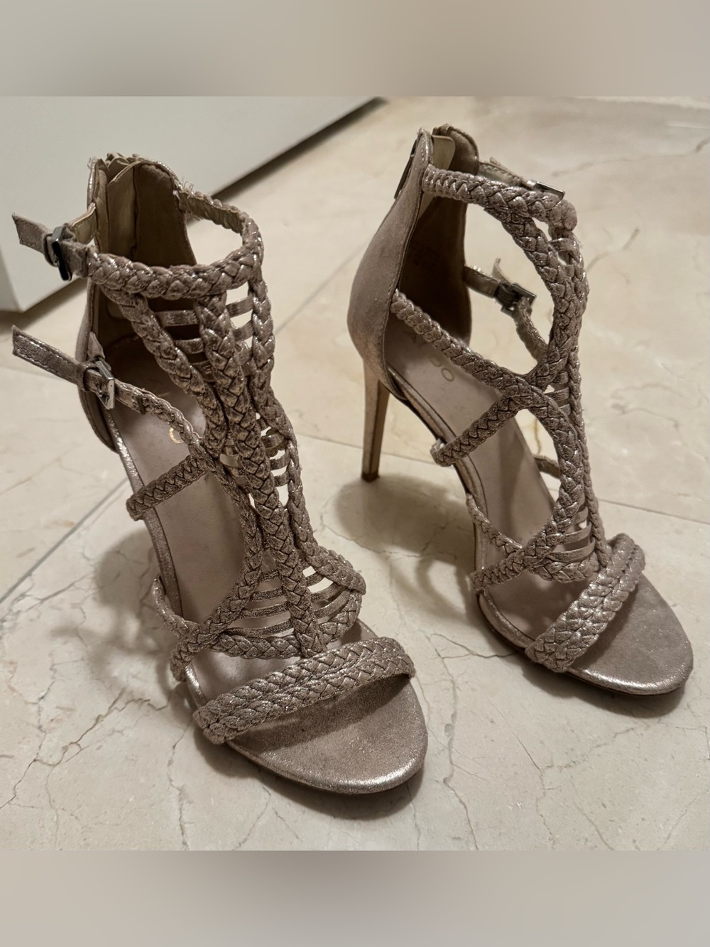 Aldo gold braided high heels with ankle strap